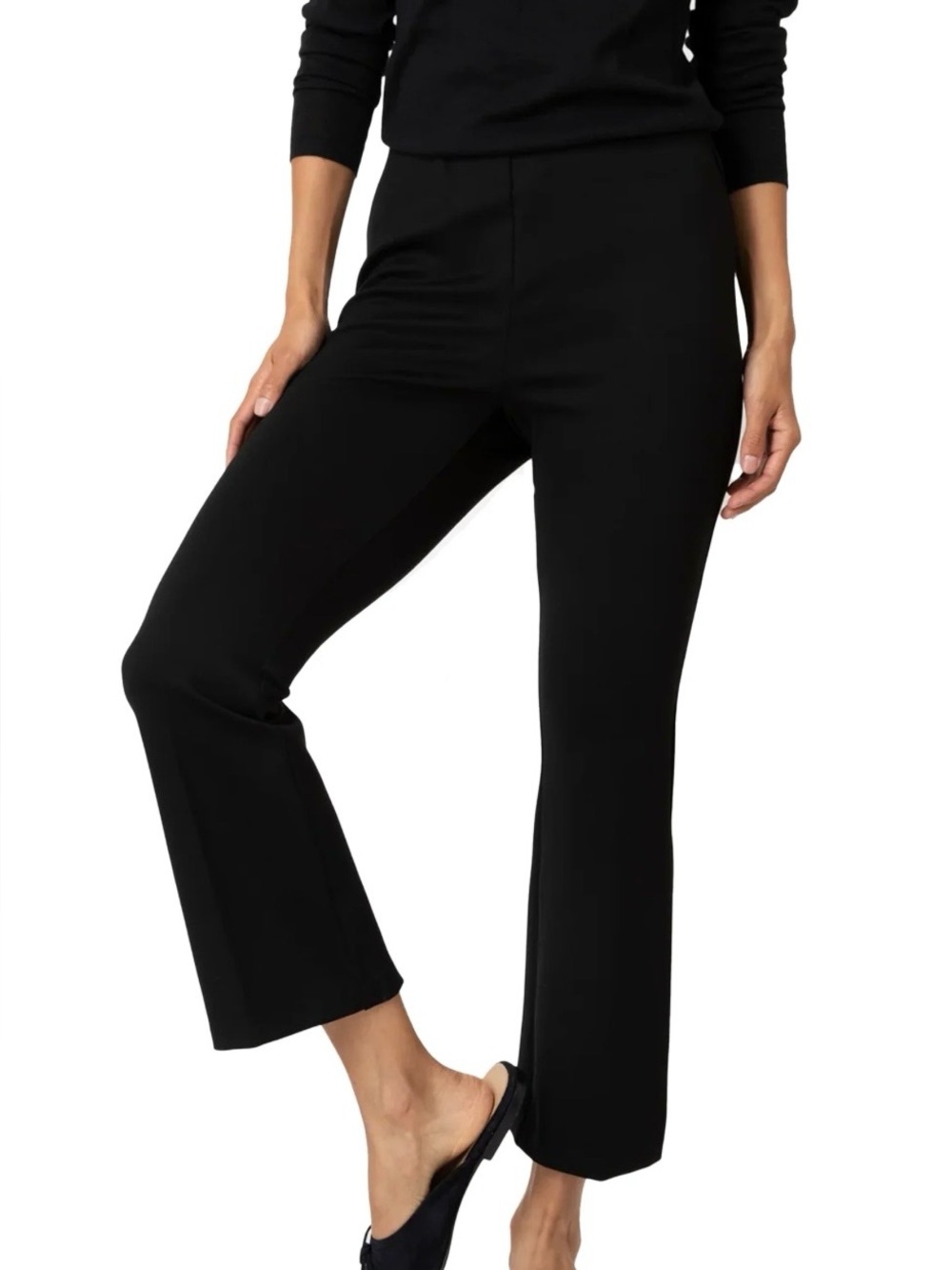Ann Mashburn Faye Black Vegan Suede Cropped Flare Pants Size S NWT